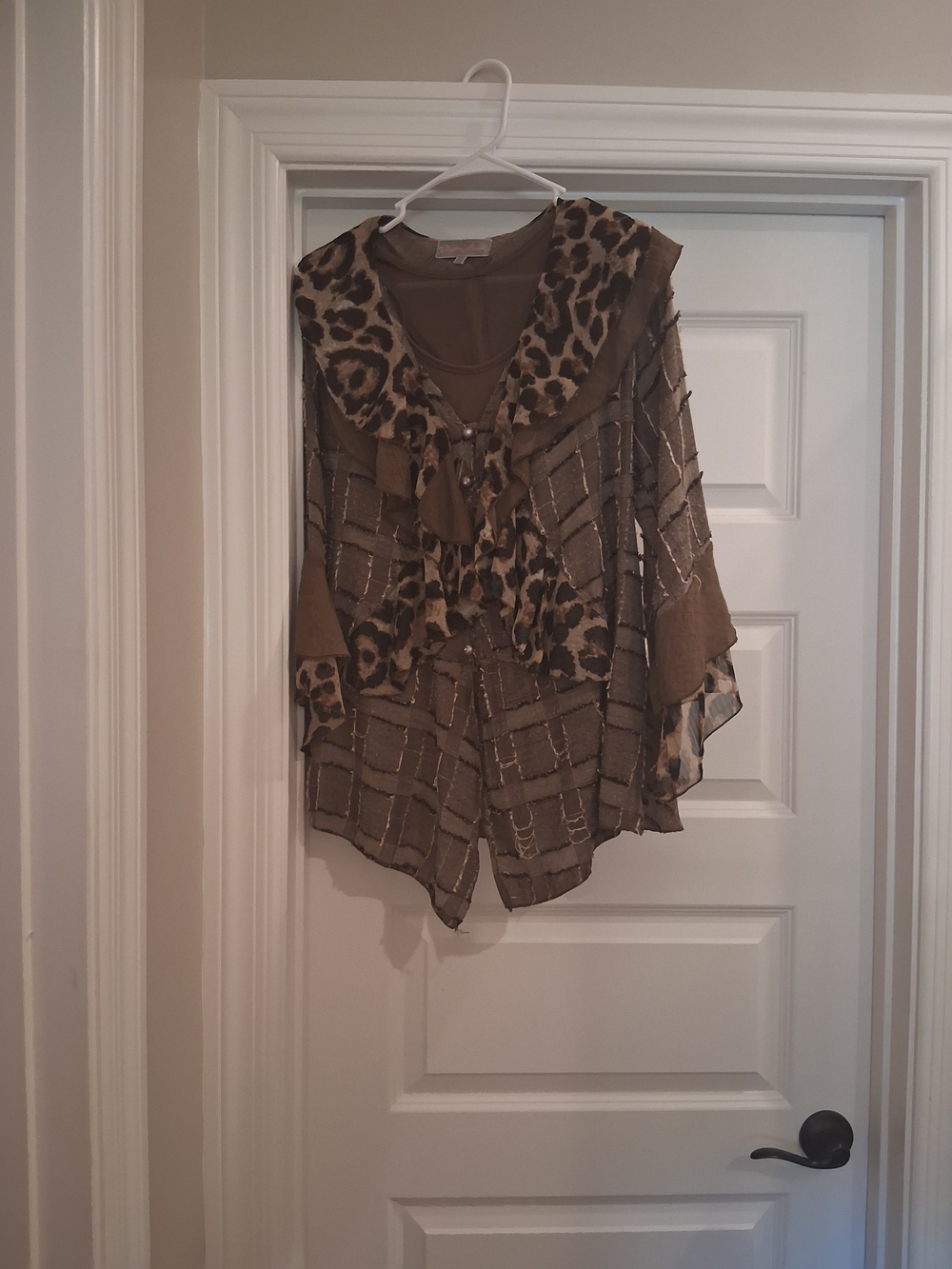 Pretty Angel Leopard Print Taupe Layered Women's Top